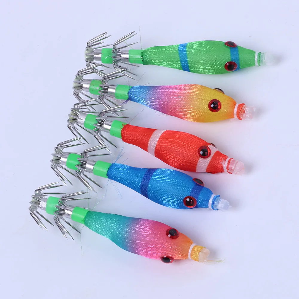 5 Stück/Packung Leuchtende Tintenfisch-Haken, Künstlicher Simulationsköder, Tintenfisch-Klammerhaken, Holzgarnelen zum Angeln mit Blasrohr – Detail 14