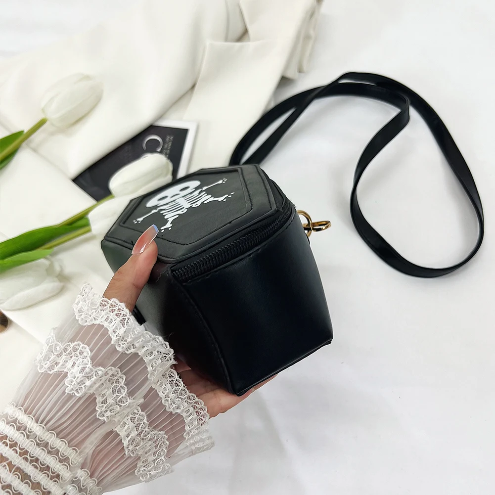 حقيبة كروس من جلد البولي يوريثان على شكل نعش حقيبة الهالوين للنساء حقيبة يد مطبوعة على شكل جمجمة حقيبة هوبو لحفلات الكرنفال #1