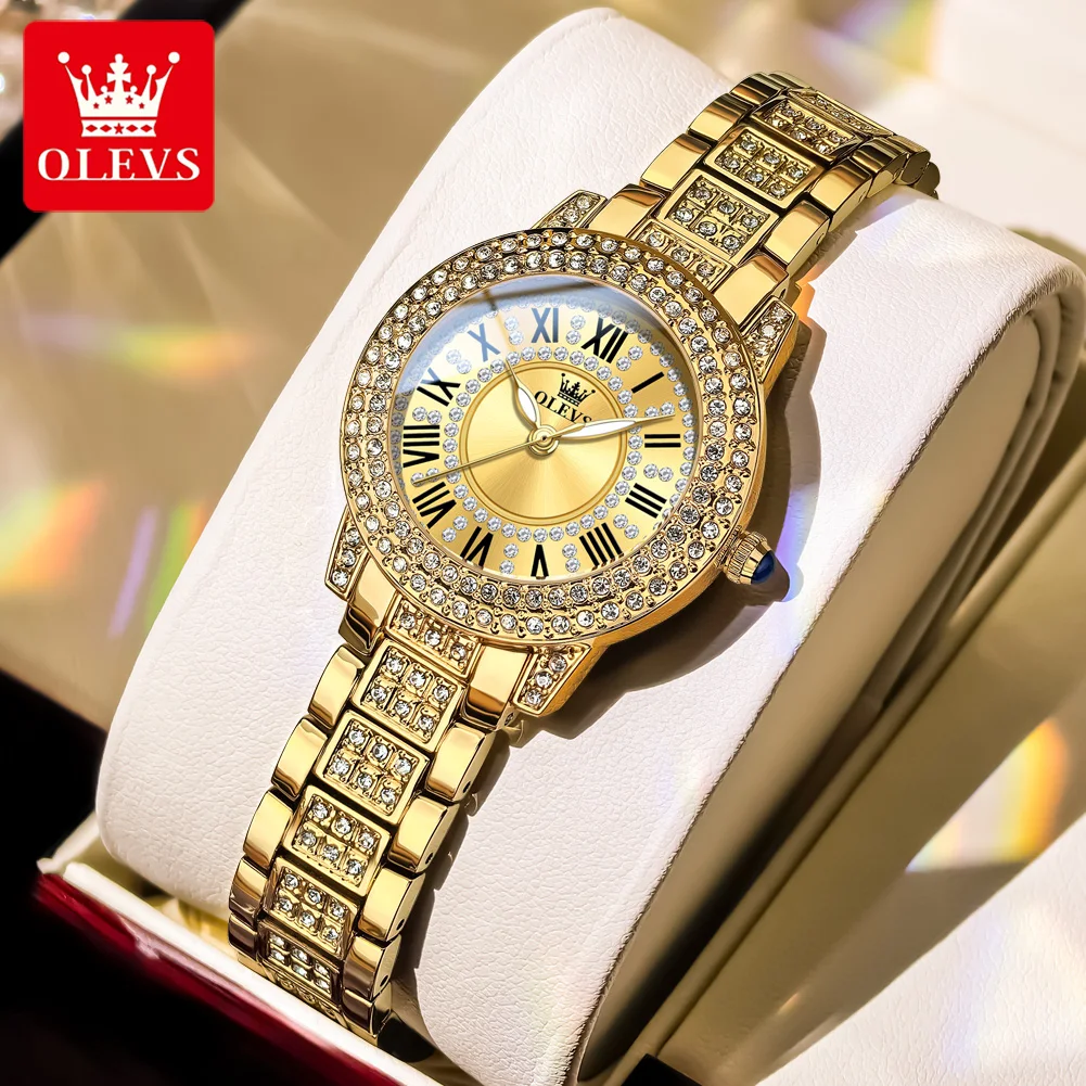 OLEVS 9943 Luxury Diamond Women Watch Fashion Original Women Roman Inlaid Zircon Dial Waterproof Women Quartz Watch Reloj Mujer