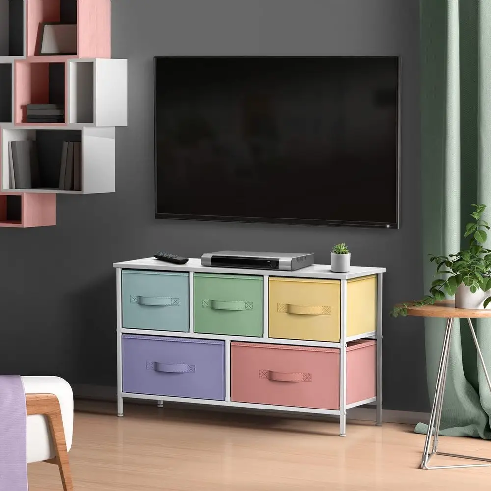 Kids Drer with 5 Ders - Storage Chest Organizer Unit with Steel e, Wood Top, Easy Pull abric Bins - Long Wide TV Stand or Bedroo