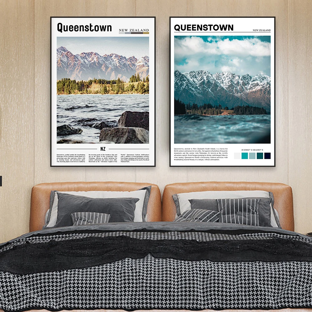 ملصق فن جداري نيوزيلندي ، طباعة السفر ، قماش السفر ، ديكور المنزل ، غرفة القراءة والمكتب