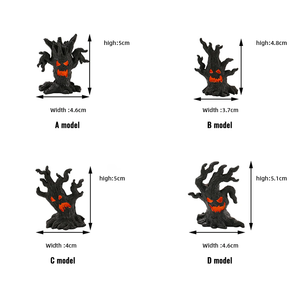 Mini Cute Tree Demon Ornament Set Of 4 Spooky Halloween Decor Haunted House Ornament Resin Tree Demon Craft For Halloween Party