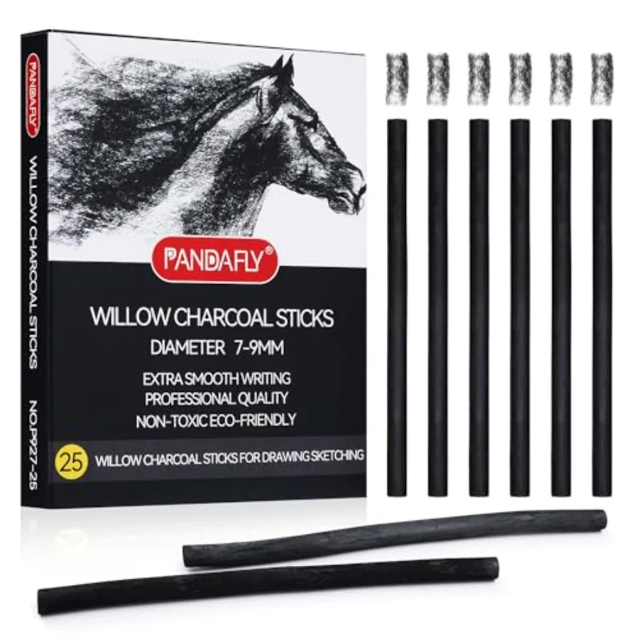 

Willow Charcoal Sticks, Soft,,25 Pack, Black Artist Vine Charcoal, For Artists, Beginners, Students, Ideal for Sketching, Drawi