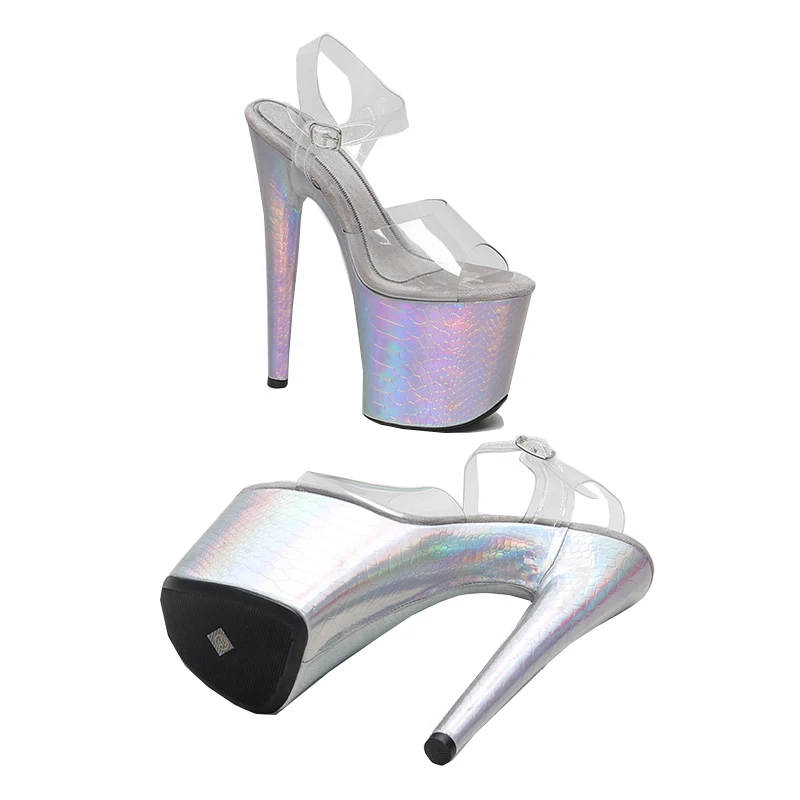 Leecabe 20cm/ 8inches PVC Upper Snake PU Cover Platform High Heel Sandals Pole Dance Shoes
