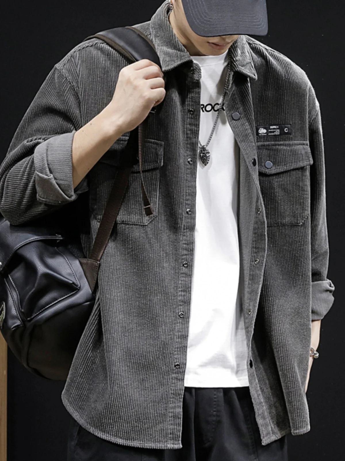 コーデュロイ ロングスリーブ メンズ ルーズフィット カジュアル ワークウェア アウター コート 春秋 プラスサイズ ユース トレンド カラー