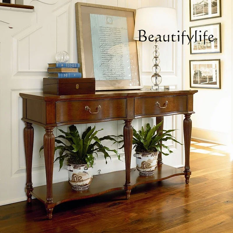 

Solid wood carving flower entrance table foyer aisle decorative cabinet living room entrance table sofa back cabinet long strip