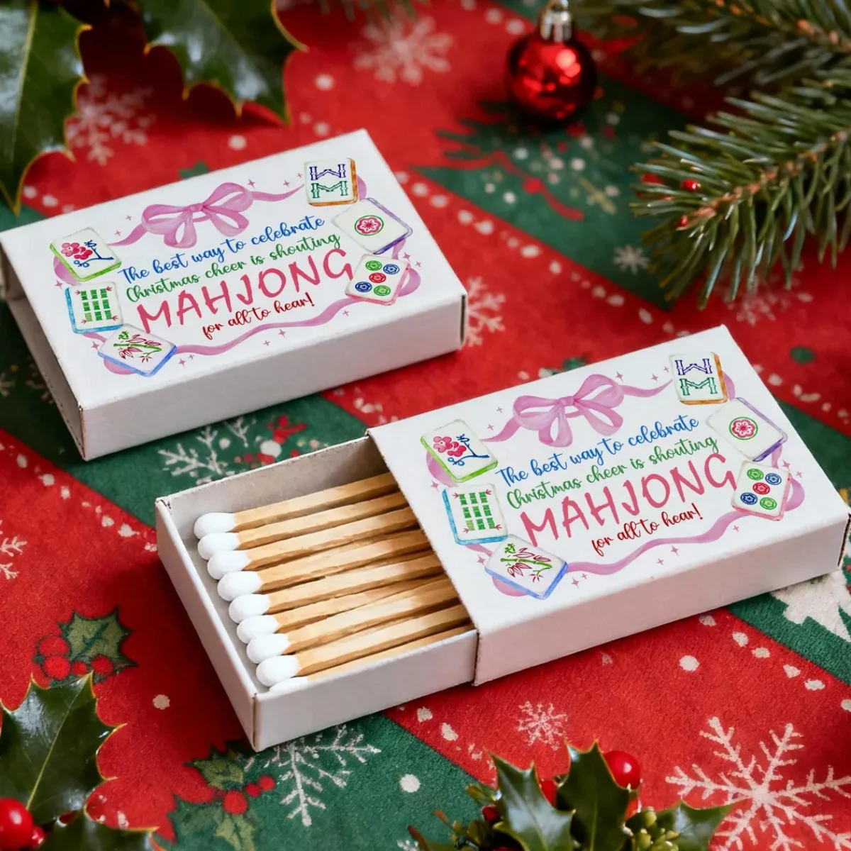 

Holiday Mahjong Game Night Party matchboxes/Personalized Gifts for Guests/Personalized Artwork matchbox Favors/MAHJONG Christmas