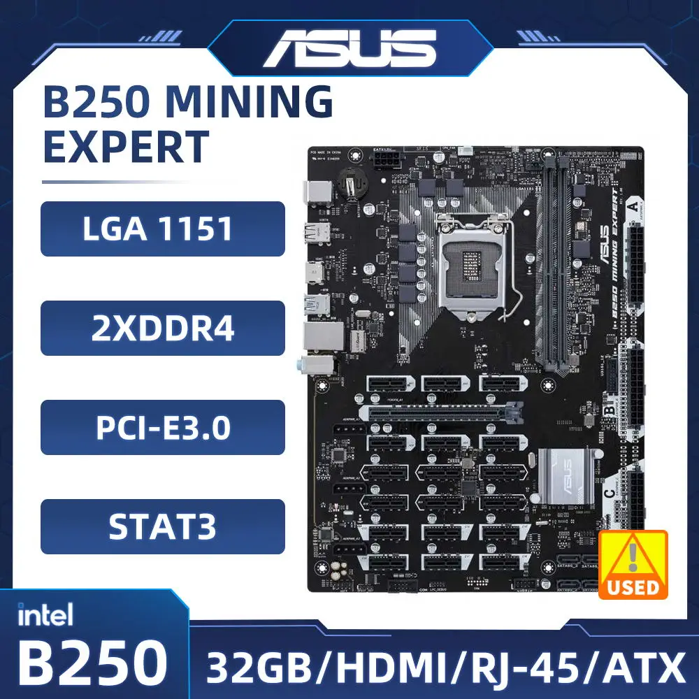 Asus B250 마이닝 엑스퍼트 마이닝 리그 BTC ETH 마이닝 마더보드, LGA 1151 인텔 B250 DDR4 32GB 지지대 i3-6100 7300 7100 6500 CPU 