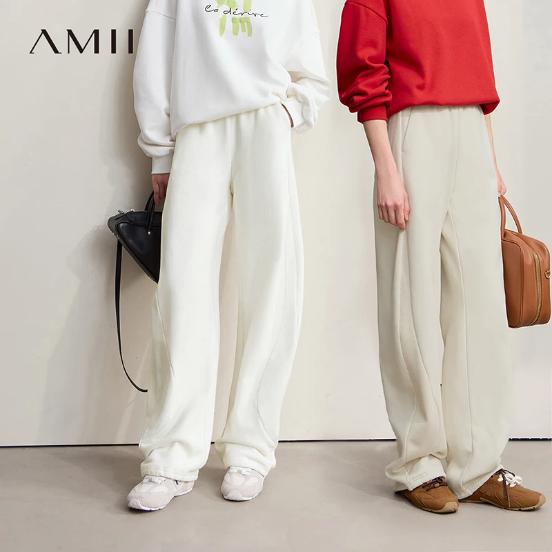 AMII pantalon pour femme 2025 hiver nouveau Style de sport chaud ample décontracté femme pantalon tricoté polyvalent jambe large pantalons de survêtement 12524122