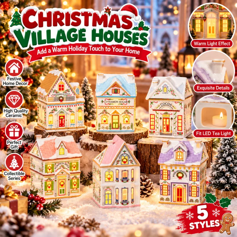 Ceramic Mini House Figurine 3D, Village Cottage Ornament Christmas Tree, Decoration Xmas Home Desktop Display, Gift For Kids