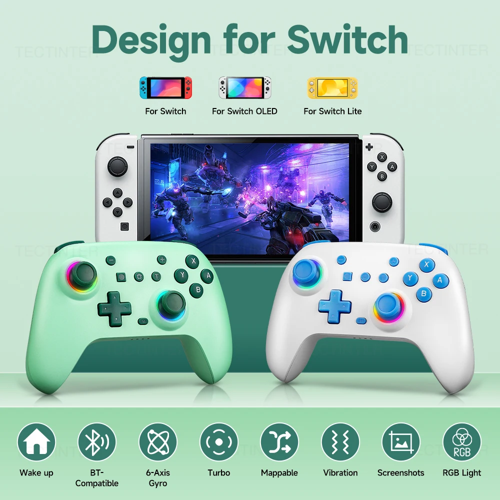 Wireless Bluetooth RGB Controller for Nintendo Switch/OLED/Lite/Android/IOS/PC Gamepad Joysticks with Programming Function