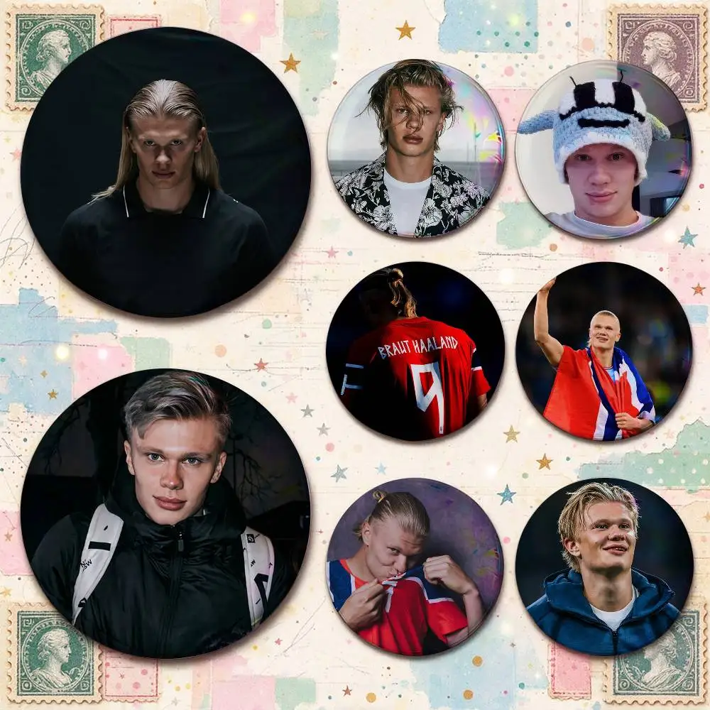 Football Erling Haaland 9  Enamel Pin Tinplate Round Brooch Cosplay Nijigen Otaku Culture Badge 25mm 32mm 44mm 58mm