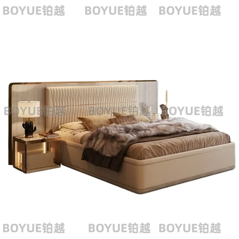 Italian Luxury Leather Bed Modern Master Bedroom High End Simple Atmosphere Widescreen Design Furniture