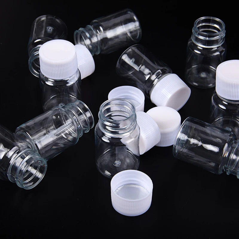 Botellas Vacías de plástico PET para sellado, envases rellenables para pastillas de medicina, polvo sólido, embalaje de reactivos, 10 piezas