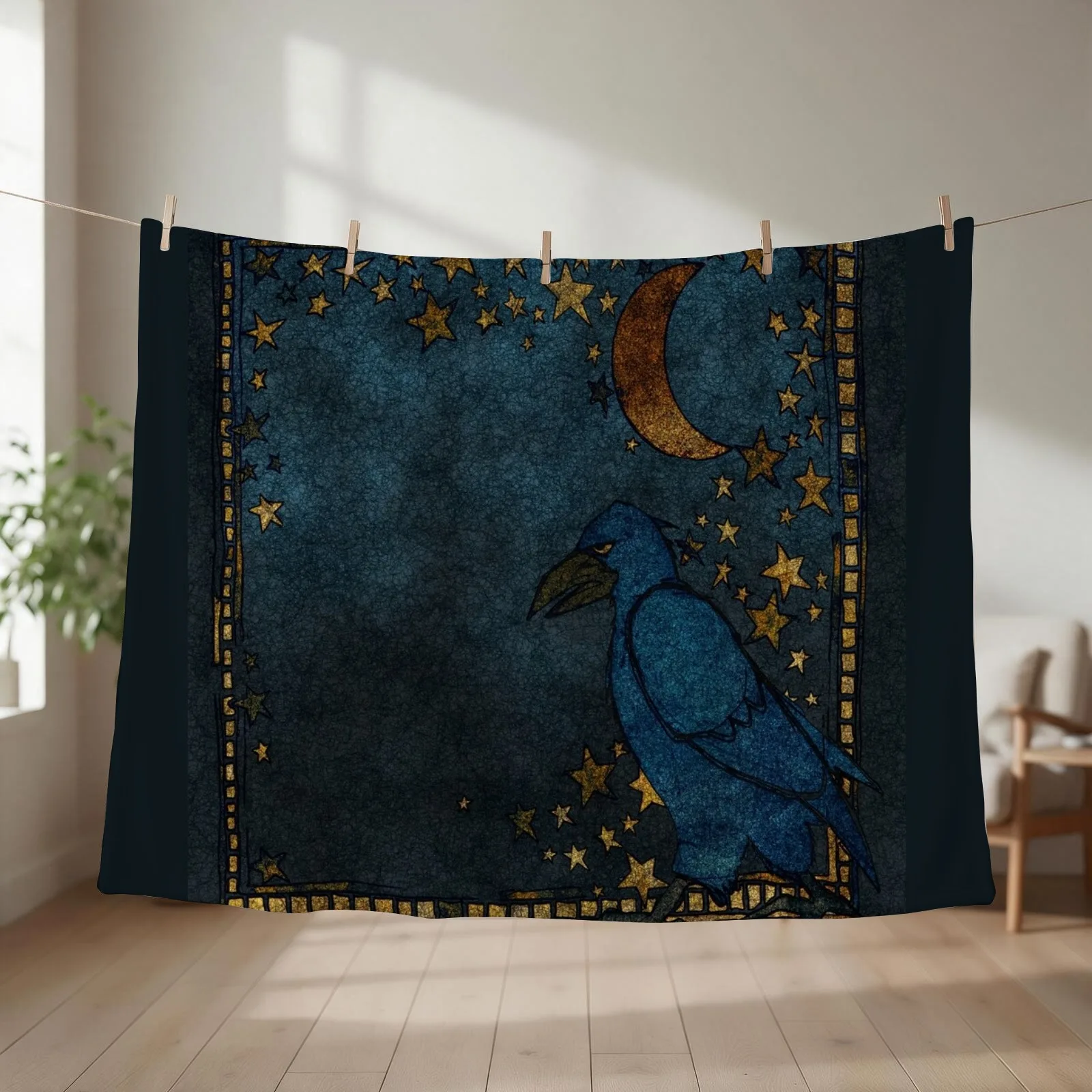 The Raven and the Moon - original work Throw Blanket couch cozy soft plush fuzzy picnic outdoor blanket