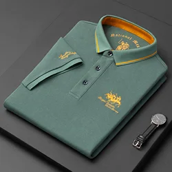 Luxury brand embroidered pure cotton polo shirt men's short sleeve Lapel top 2023 summer fashion Korean high-end t-shirt men's