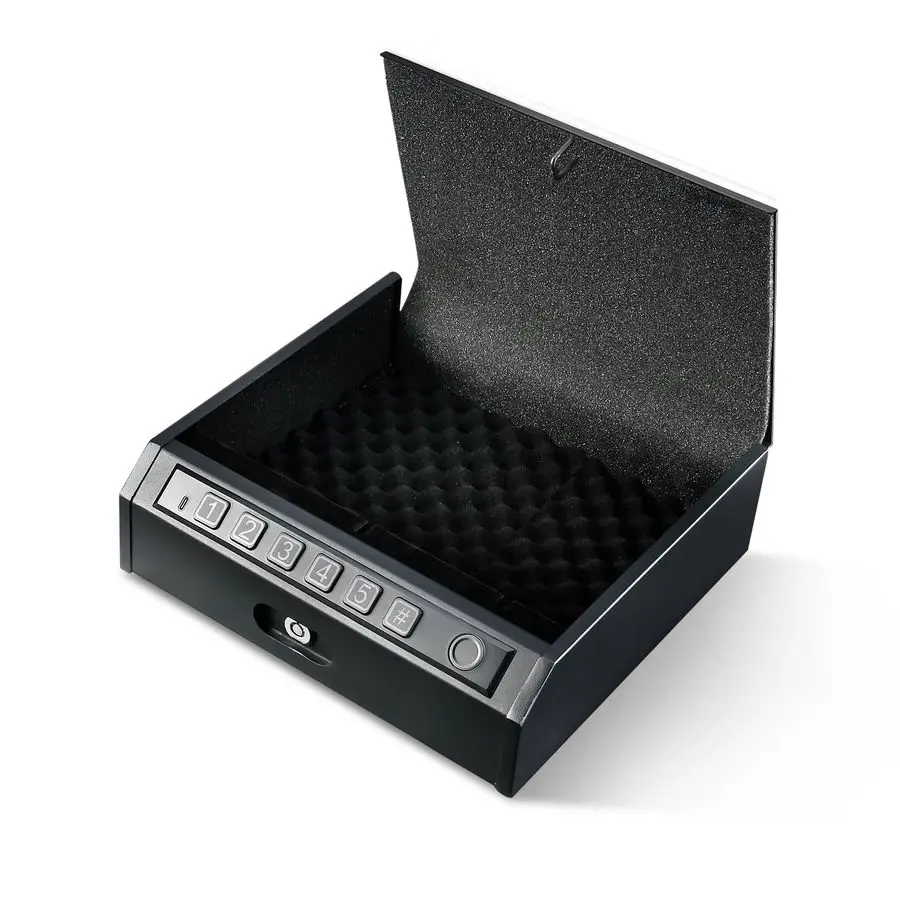 صندوق قفل المسدس البيومتري، آمن لبصمات الأصابع مع تشغيل هادئ، لوحة مفاتيح رقمية، احتياطية للمفتاح اليدوي، حشوة إسفنجية داخلية
