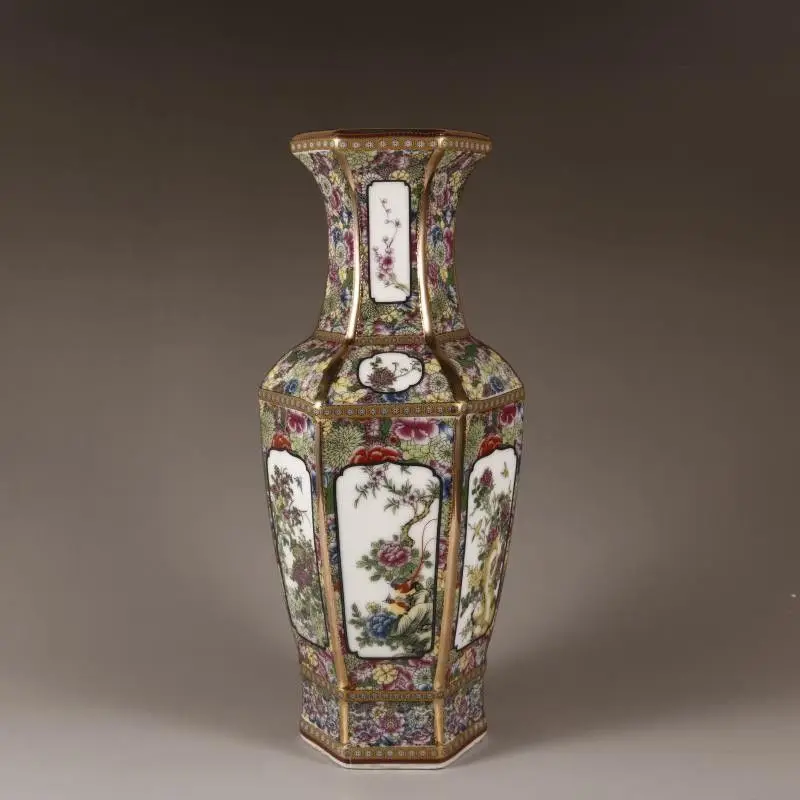 xx-Chinese Imitation Antique Porcelain Collection Jingdezhen Qianlong Enamel Hexagonal Ceramic Ornaments Home Room Decoration