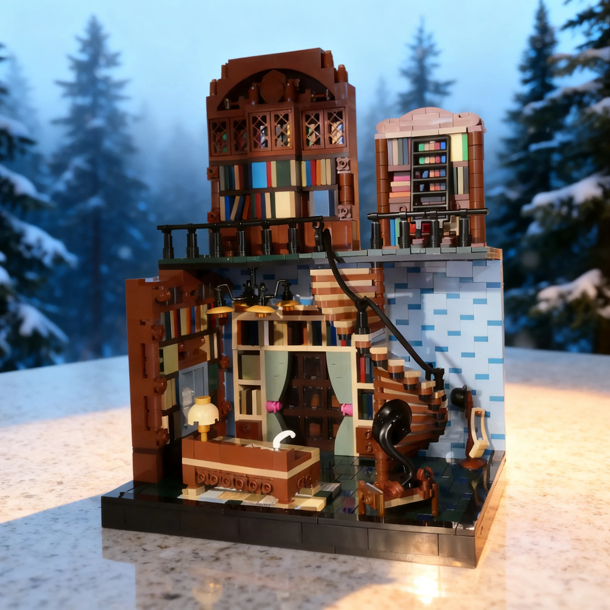 1298pcs MOC Library Model Building Blocks Christmas Gift Construction Toys Idea Collection Birthday Assemble Display DIY 3D