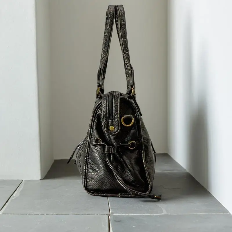 

Модная винтажная сумка-тоут в стиле панк, большая вместительная мягкая кожаная сумка-мессенджер, унисекс, сумка на плечо, повседневная дорожная сумка, подарок