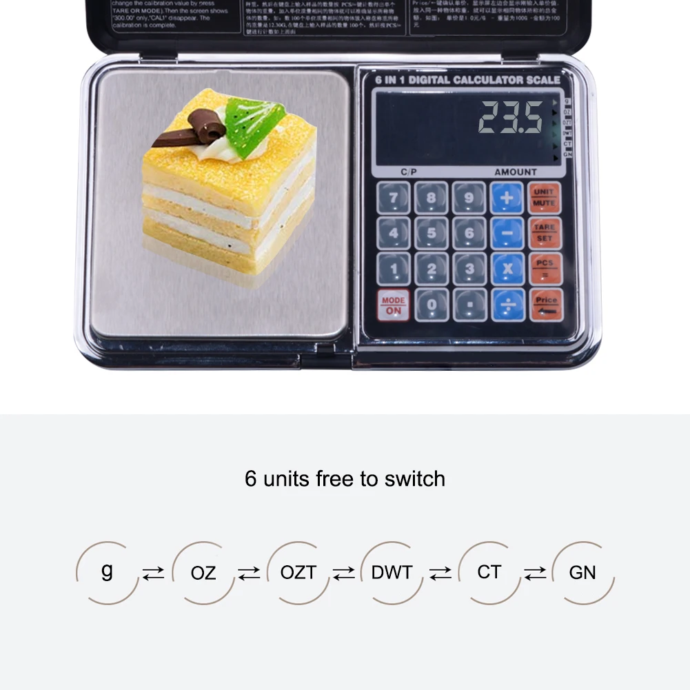 

6 in 1 Multi-Function Digital Scales Electronic 100g/200g/300g/500g/1000g Weight Balance with Palm Calculator Design