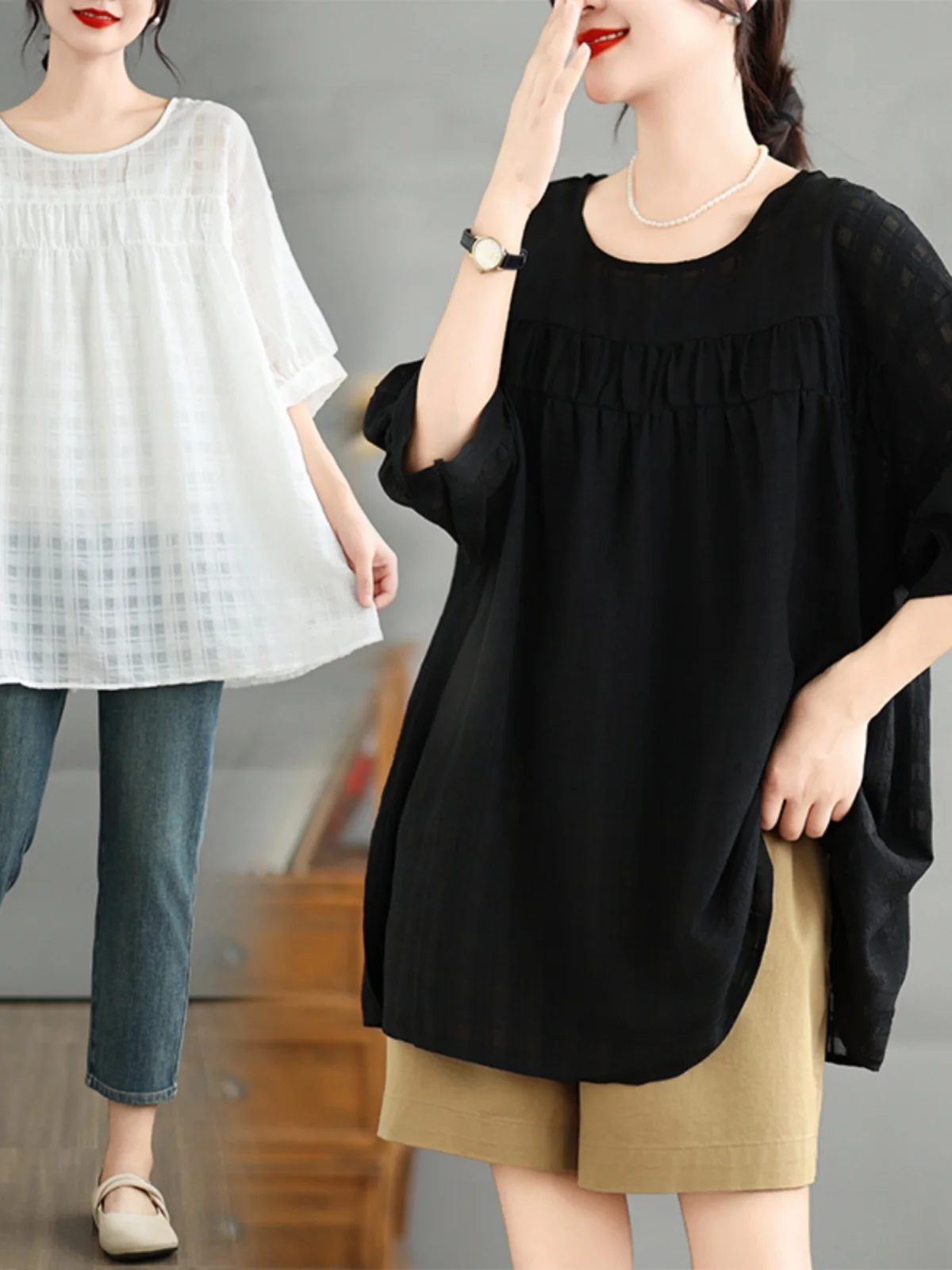 2024년 여름 루즈 캐주얼 오트 스웨트 셔츠 커버 스토 빅 사이즈 여성용 편안한 통기성 티셔츠