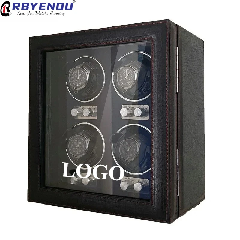 

Luxury Style Watch Winder 4 Slots Storage Box with Light Dustproof Daily Idle Display Case Watch winder for mechanical watch OEM