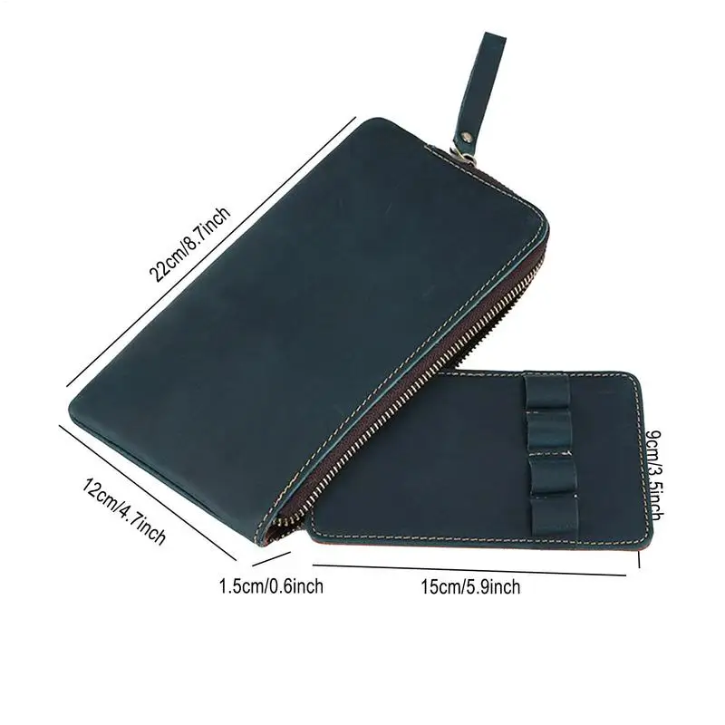 حقيبة أقلام رصاص جلدية بسحاب حقيبة أدوات مكتبية تحمل 4 أقلام من جلد البولي يوريثان حقيبة عرض عتيقة للعمل والجامعة