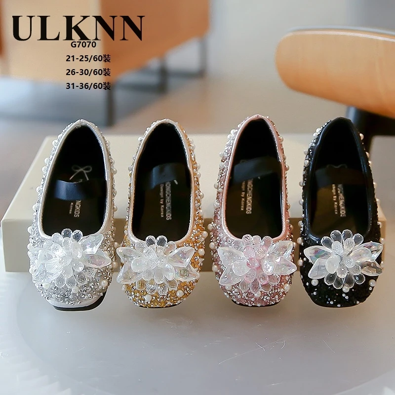 

Girls Rhinestone Princess Shoes 2024 Spring/summer New Children's Silver Sequin Leather Shoes Children Soft Soled Single Shoes