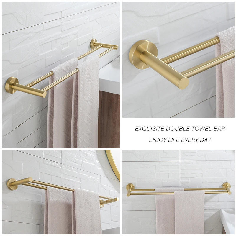 Double Towel Rack Bathroom Accessories Wall Mount Shower Hanger Matte Black Nickel Rose Gold Chromr Brushed Gold