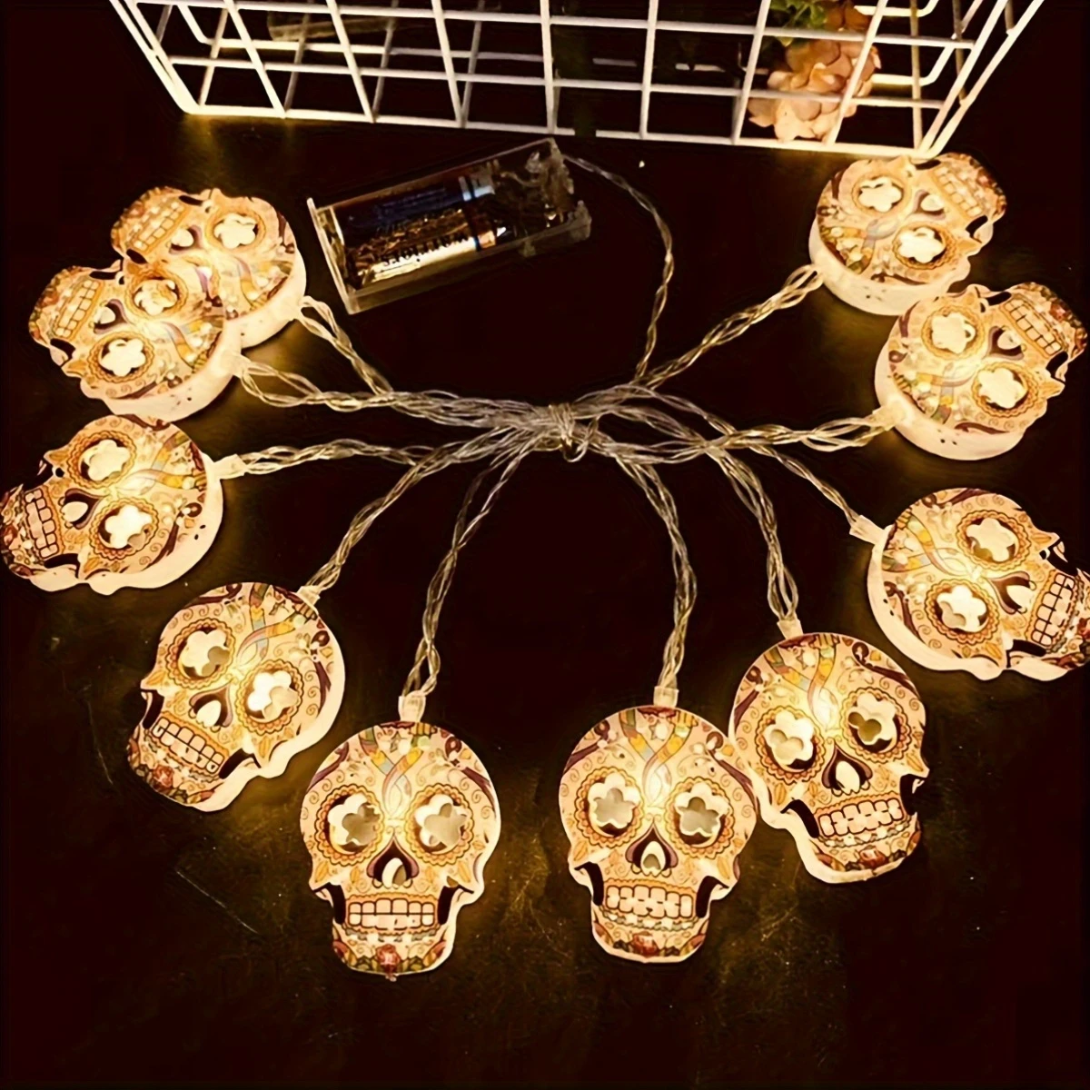 10leds Halloween Skull String Lights Floral Patterns Battery Powered Halloween Home Decor String lights Outdoor Decorative Light - view 5