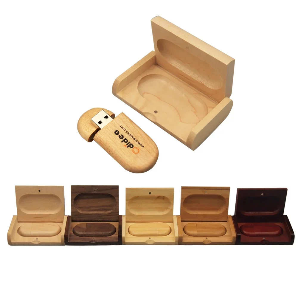 10 stks/partij (Aanpasbaar LOGO) USB Flash Drive 2.0 Houten Pendrive Box 4GB 8GB 16GB 32GB 64GB 128GB Memory Stick Huwelijkscadeau