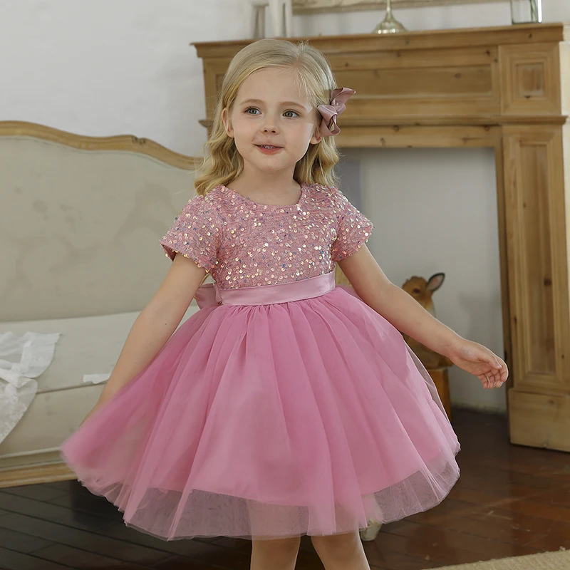 2024 Kids Party Dresses for Girls Sequin Fluffy Prom Gown for Wedding Evening Elegant Children Birthday Princess Dress 4-10 Year