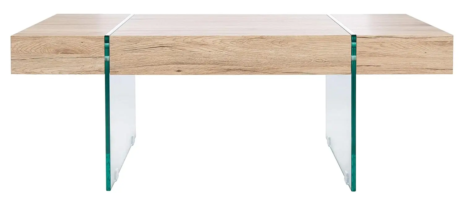 

Natural Rectangular Floating Coffee Table with Glass Legs, Modern Architectural Design, Customized