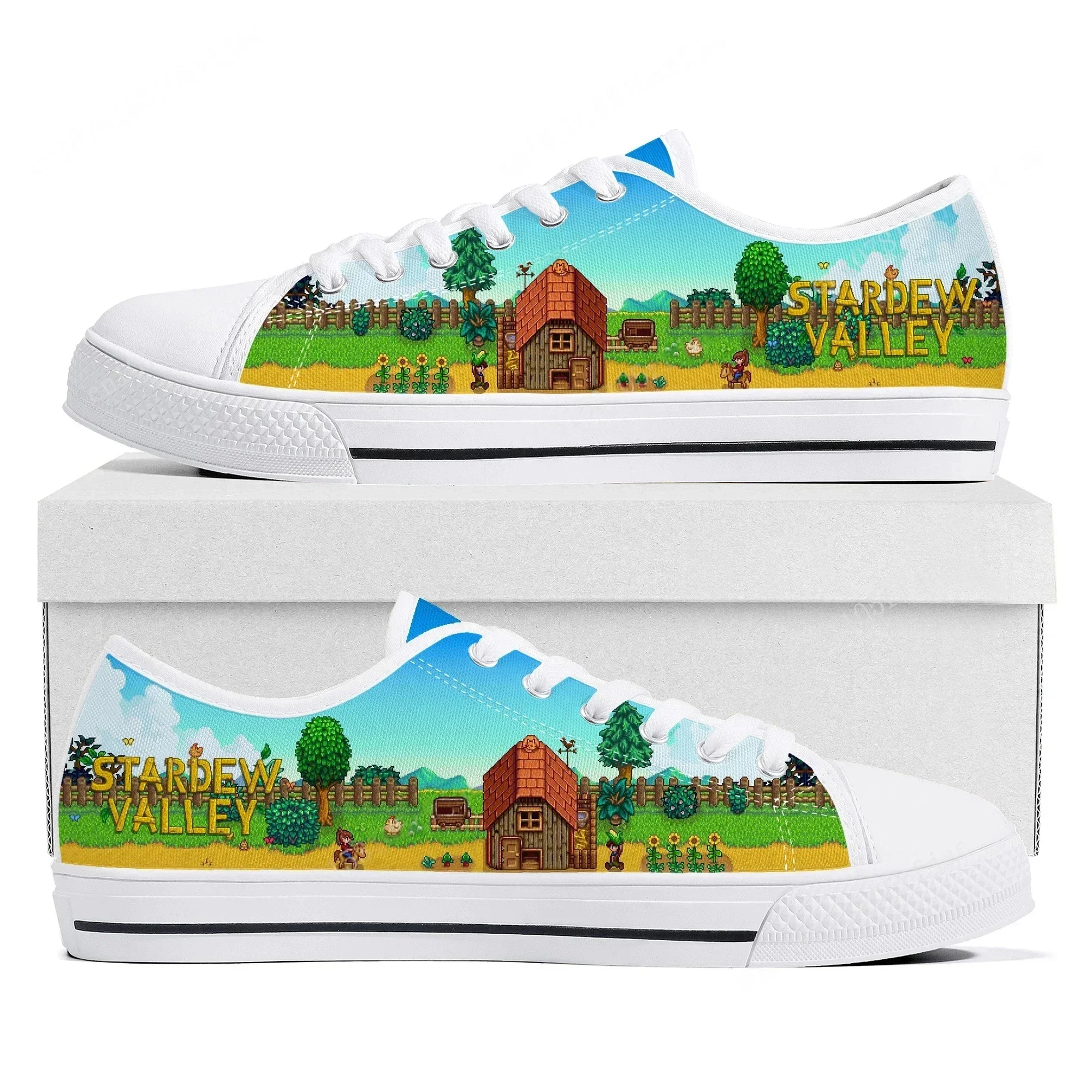 

Низкие кроссовки Stardew Valley с героями мультфильмов, женские и мужские парусиновые кроссовки для подростков, модная обувь для пары на заказ