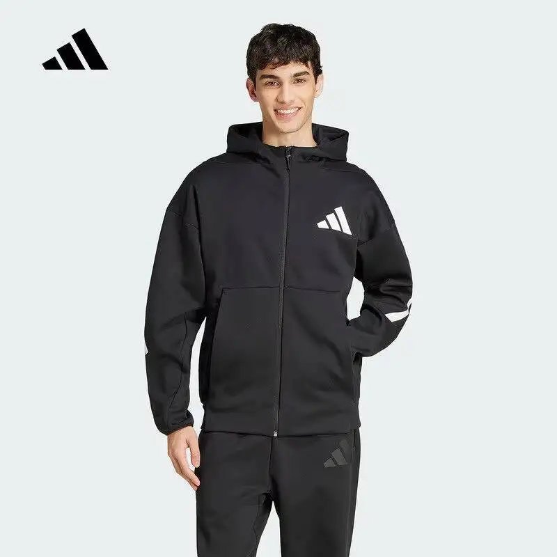 Adidas 2026 New  Mens Knit Hooded Jacket JD5984 Black Full Zip Sportswear