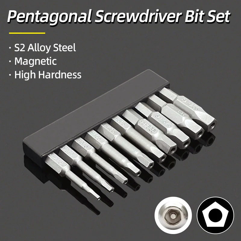 Pentagonal Screwdriver Bit Set With Hole 1/4