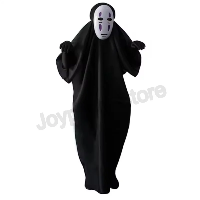 Japanisches No Face Man Cosplay Kostüm No Face Man Maske Handschuhe Set Halloween Maskerade Schwarzer Umhang No Face Peple Cosplay Kostüm