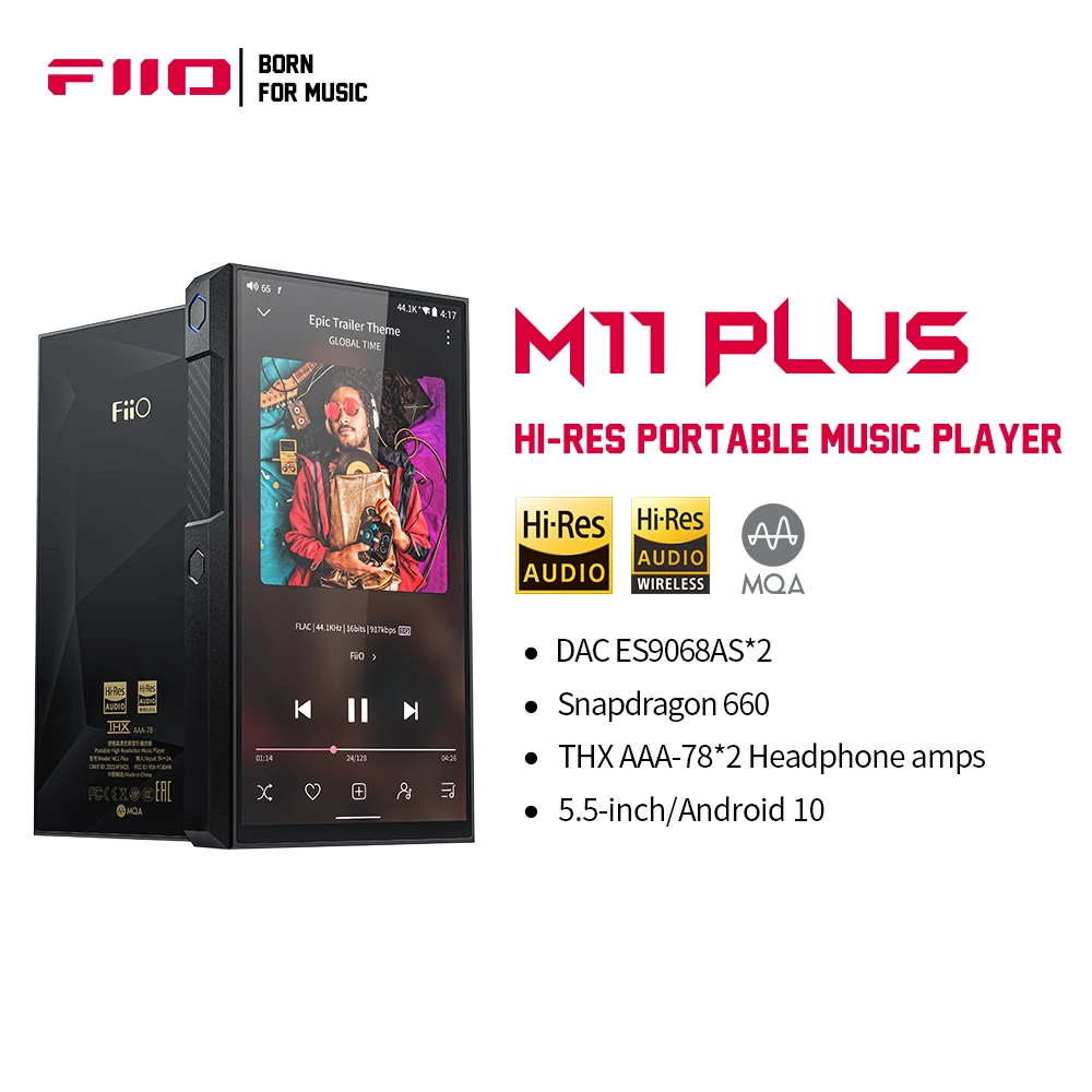 

FiiO M11 Plus Music Player MP3 Hi-Res Android 10/MQA/Bluetooth 5.0 5.5inch 64G Snapdragon 660 with Dual ES9068AS