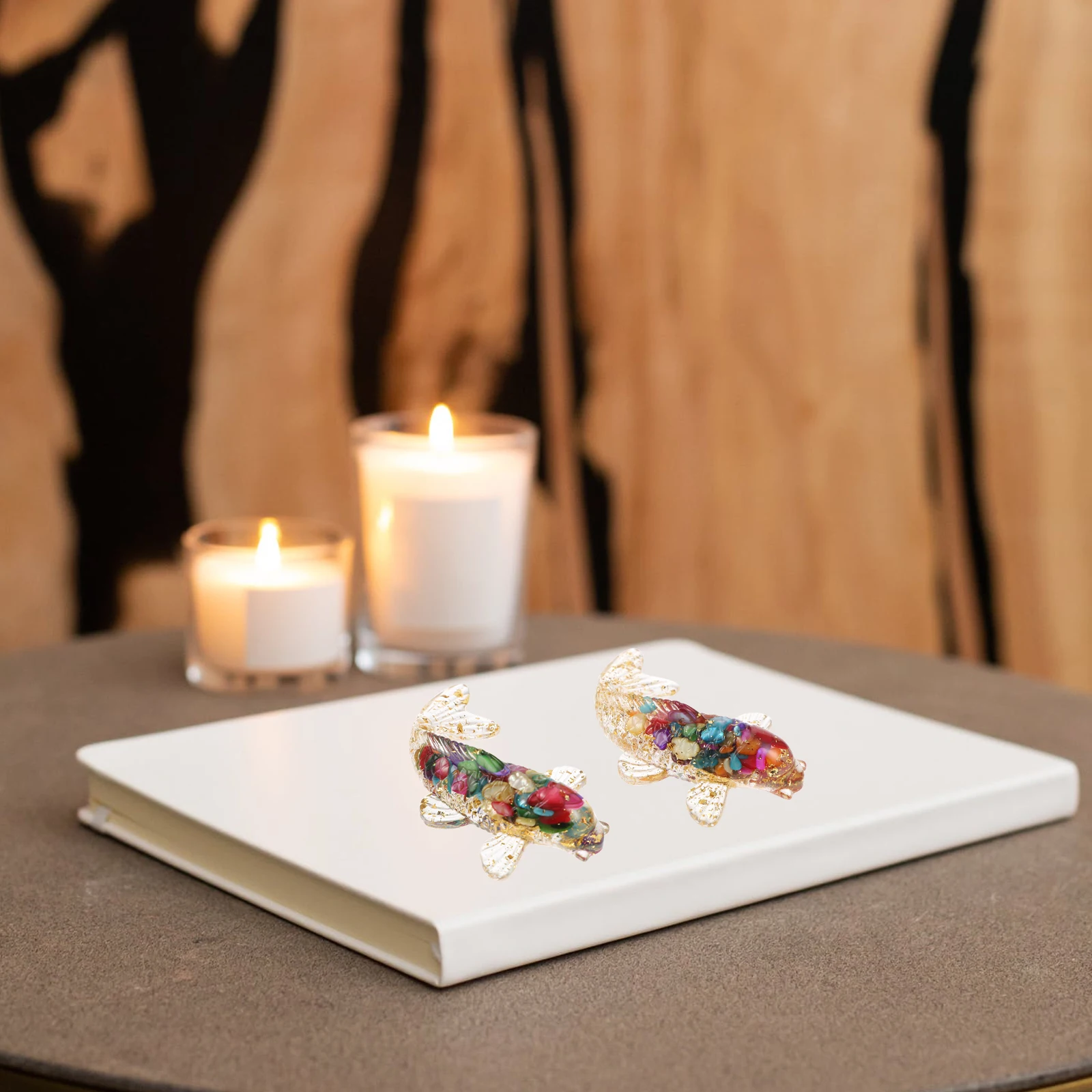 

2pcs Fish Desk Fish Figurine Ornaments Crystal Desk Decor Bedroom Office Study Table Decoration Small Statue Figurine