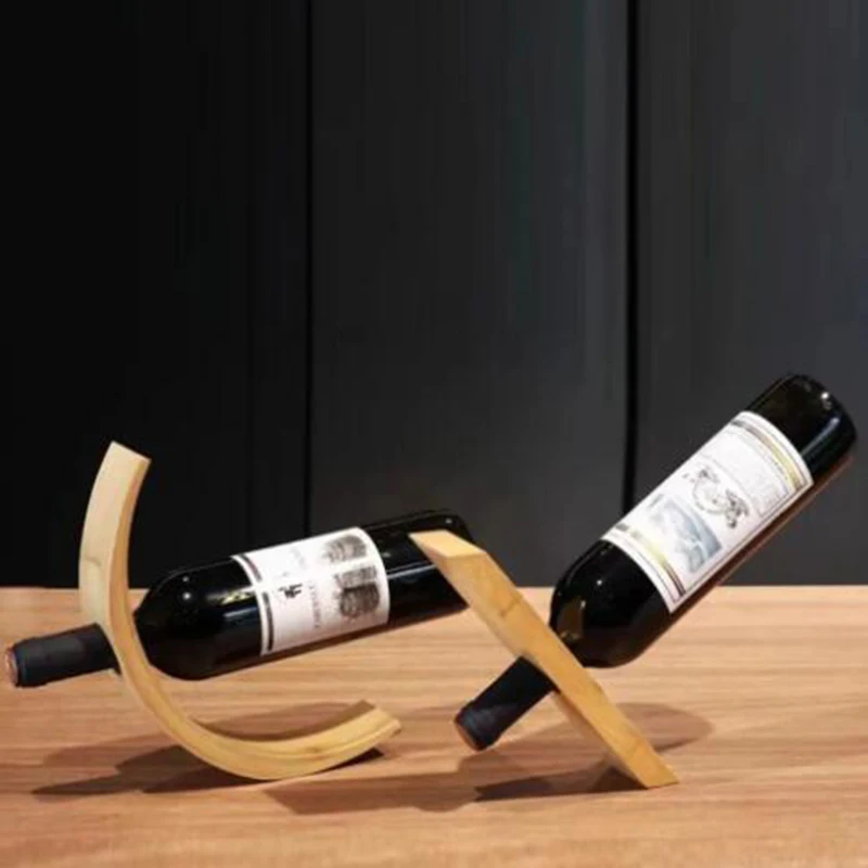 

Modern Fashionable Wooden Balanced Wine Bottle Rack Home Creative Hanging Bamboo Wine Bottle Rack Club Display Rack Decoration