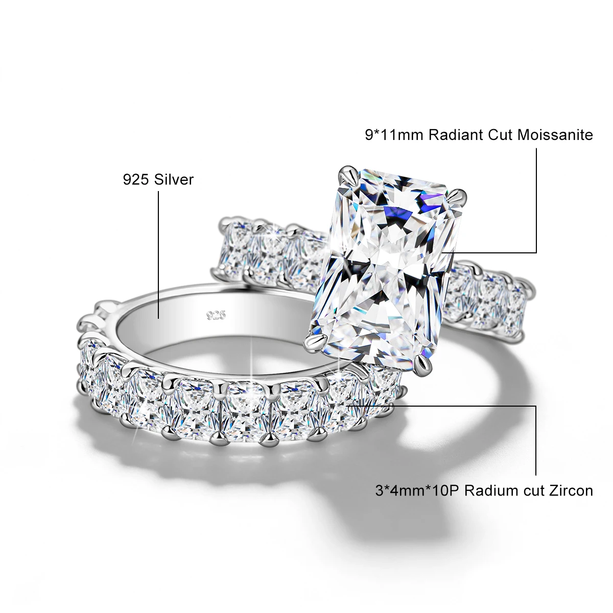 Real 5 Carat 9*11mm Radiant Cut Moissanite Engagement Rings for Women Wedding Band 925 Sterling Silver D Color VVS GRA Certified view 6