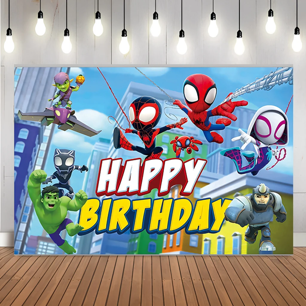 Marvel Spider Man and His Amazing Friends Backdrop Superhero Birthday Party Decor Kids Boys Superheroes Photography Background view 4