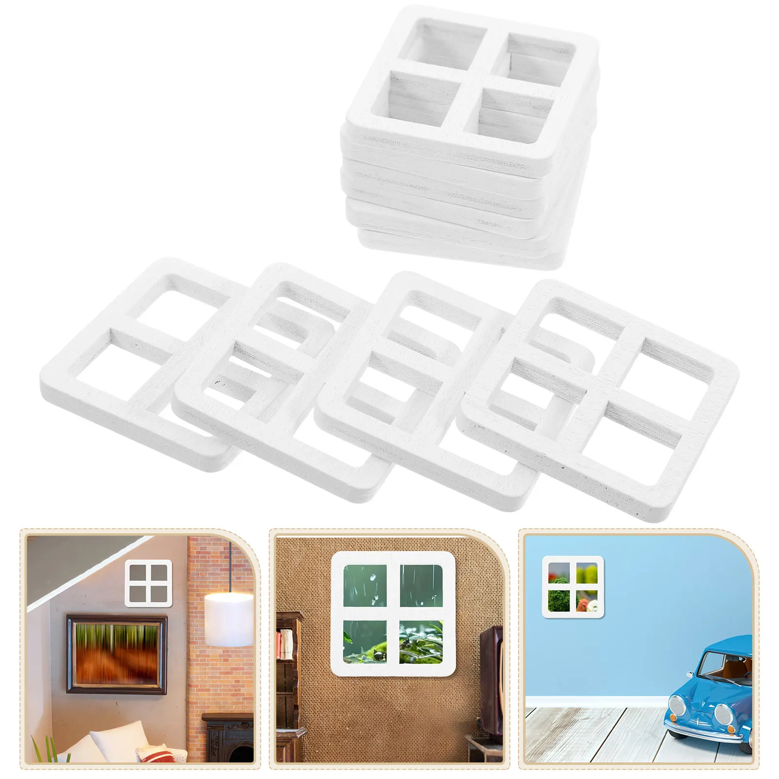 

10Pcs Tiny Wooden Window Frames Fourpane Wood Dollhouse Window Decorations Miniatures DIY Furniture Accessories