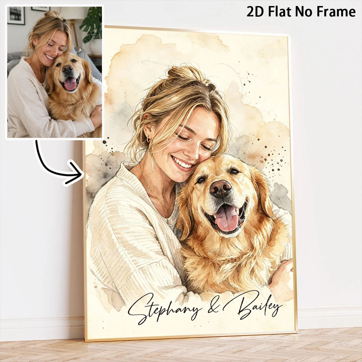 Custom Pet Photos Custom Watercolor Posters Dog Cartoon Portrait Wall Art Gallery Wall Prints Christmas Canvas Prints  Gift