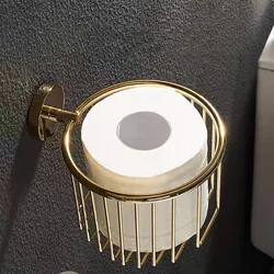 Waterproof Wall Mount Toilet Paper Holder Brass Shelf Toilet Roll Tissue Paper Storage Rack Storage Basket Rack Bathroom