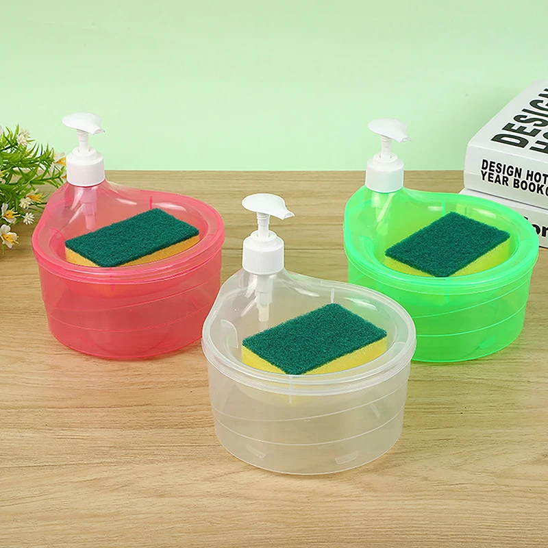 Soap Dispenser and Scrubber Holder Multifunctional Dishwashing Container 1000ml Manual Sink Dish Washing