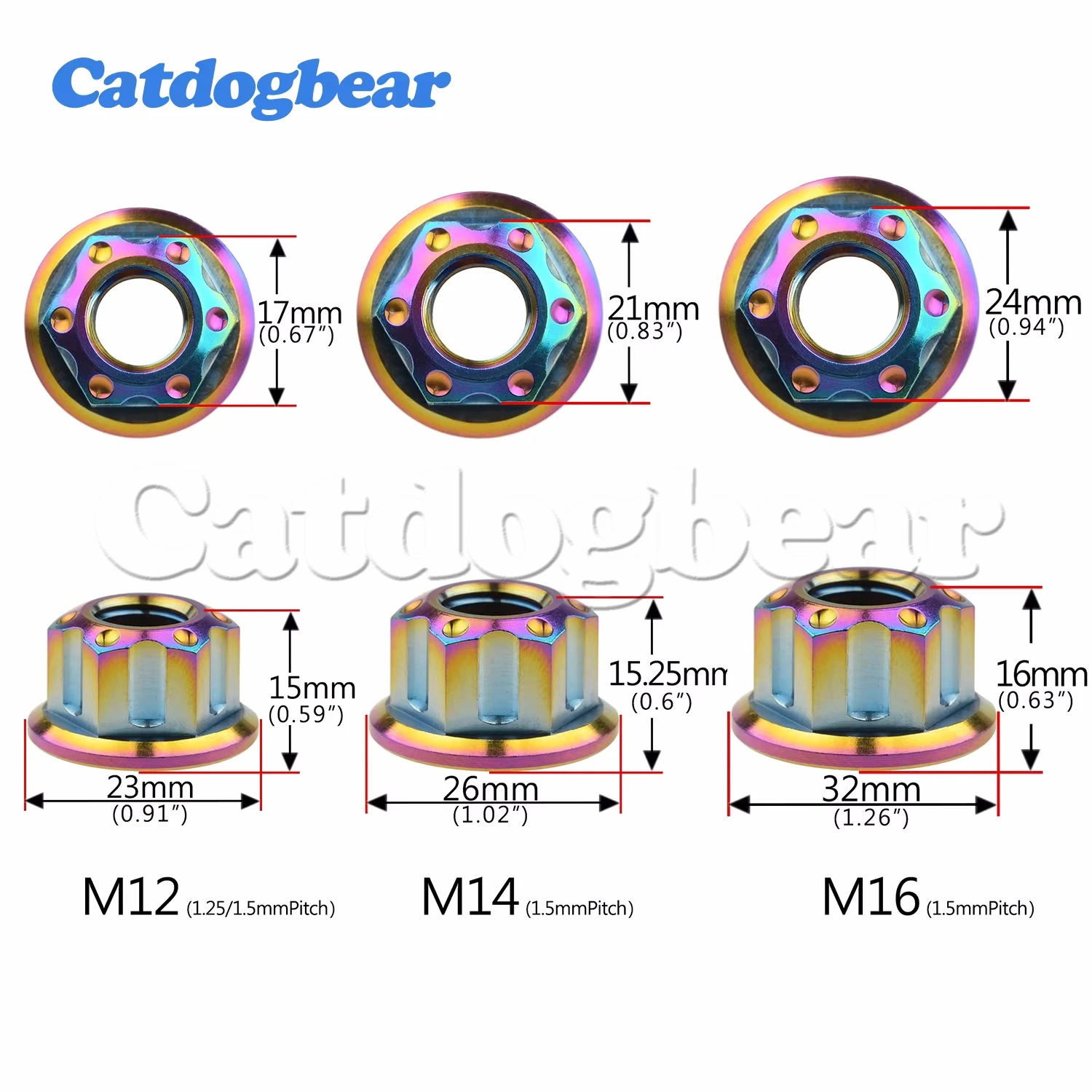 Catdogbear Titanium Nuts M6 M8 M10 M12 M14 M16 Flange Nut for Motorcycle Bicycle Fastener Rear Axle Nuts