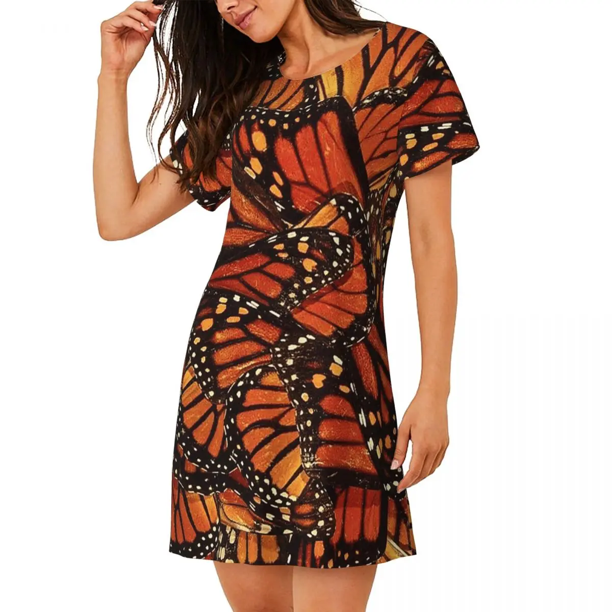 Orange Monarch Butterfly Short Sleeves Nightdress For Sleeping Sleepshirts Women Short Sleeve Nightgowns Loose Pajama Dress