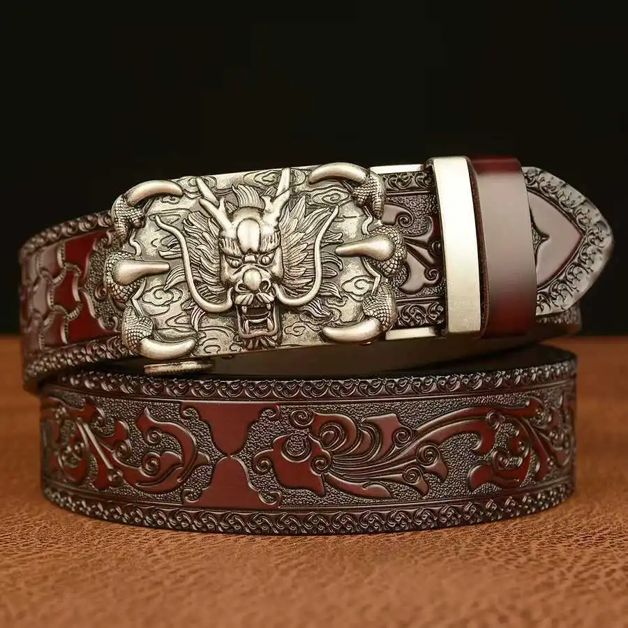 2025 New! High - End Men's Automatic Belt. Embossed Cowhide Leather, Domineering Claw - Dragon Buckle, Exquisite Craftsmanship